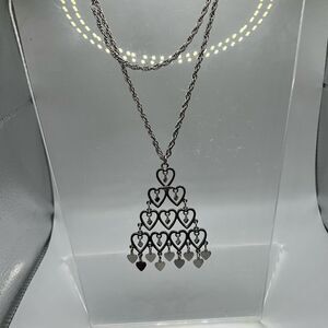 Vintage Signed Lisner Silver Toned Chandelier Heart Pendant Necklace